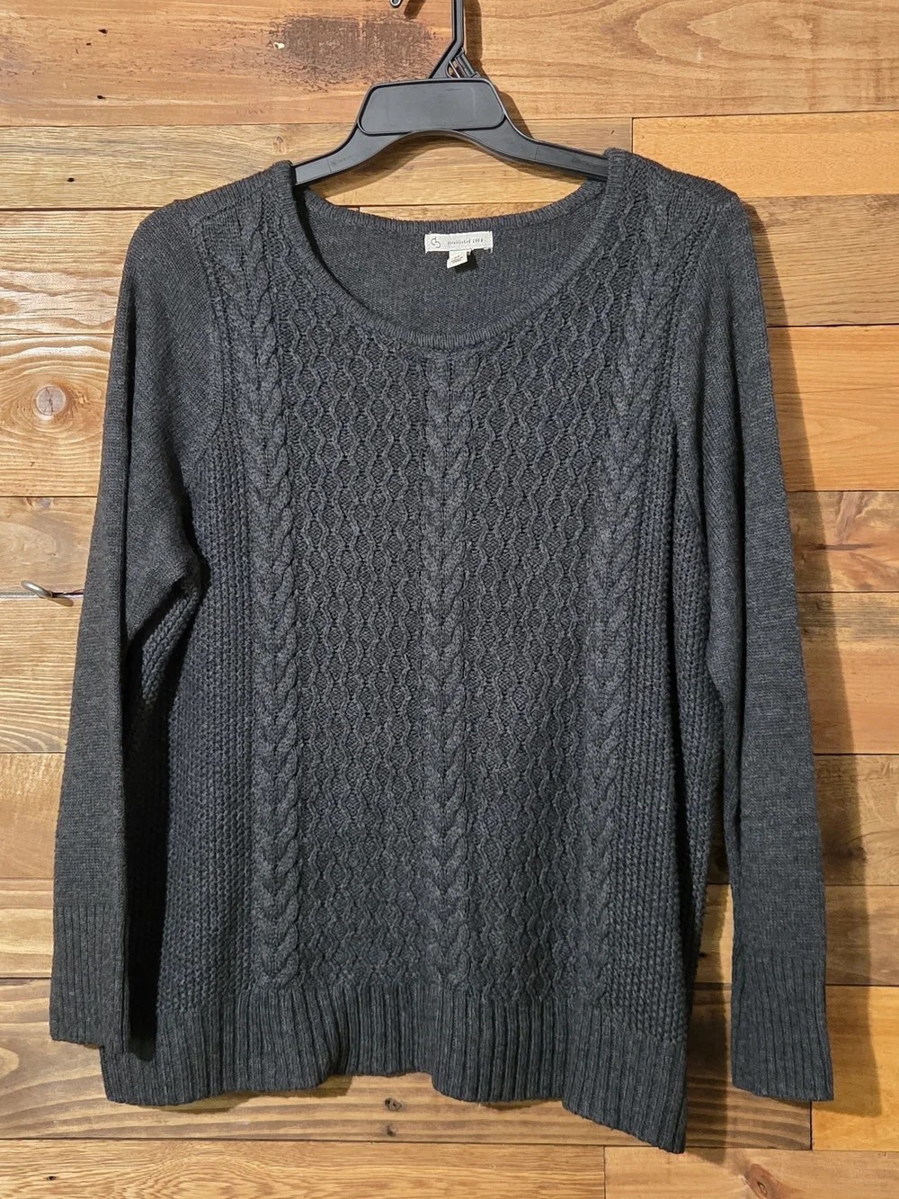 Cable Knit Crewneck Sweater - Charcoal